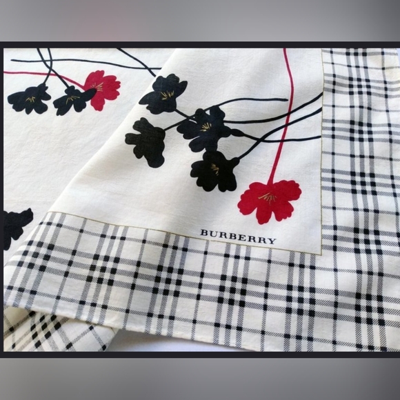 Authentic Burberry VTG Nova Check Floral Handkerchief - Picture 6 of 14
